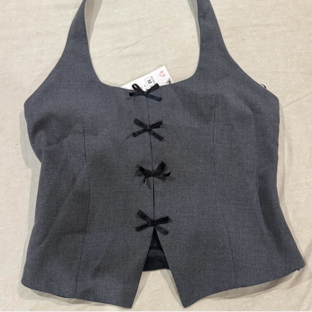 Zara Womens Gray Bow-Trim Halter top